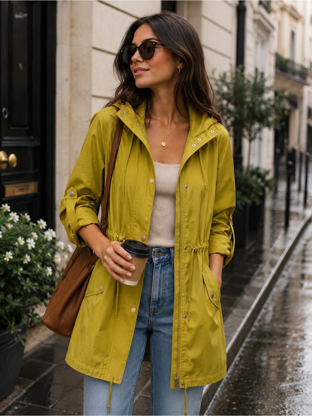 Zara Chartreuse Utility  RainJacket